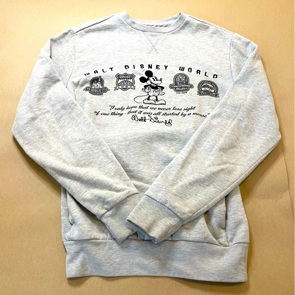 Disney Parks Adults Size Small Grey Sweatshirt Pockets Walt Disney World Mickey